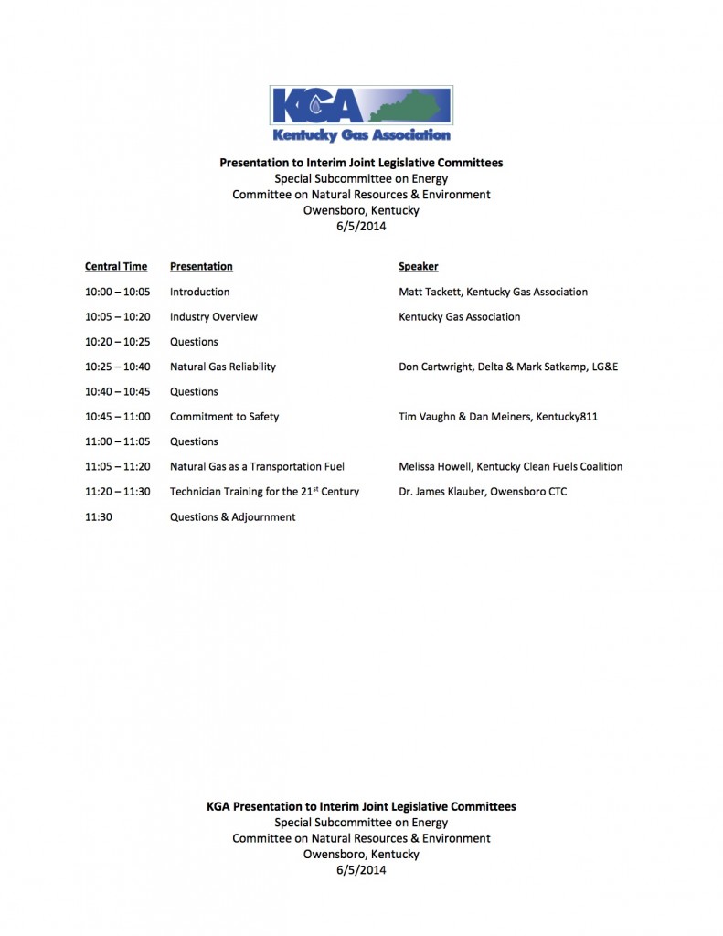 KGA Presentation to Interim Joint Legislative Committees - June 5th Owensboro, KY